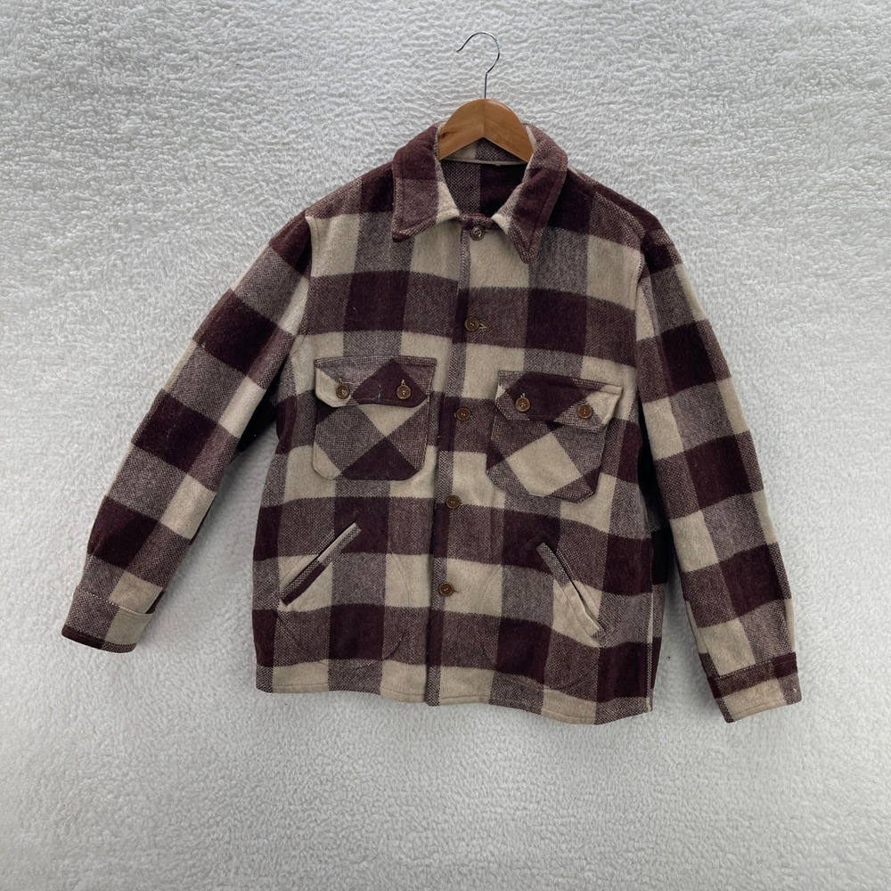 Vintage Hercules Chore Jacket Mens M* Brown Cream 50s Sears Roebuck Wool Coat